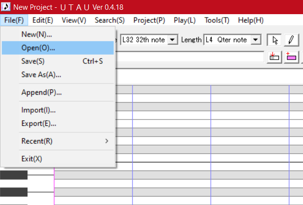 screenshot of File, Open highlighted